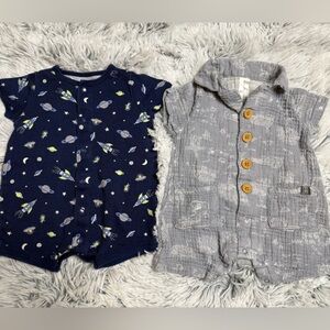 0-3 month Gray and Blue Print Kids Romper bundle